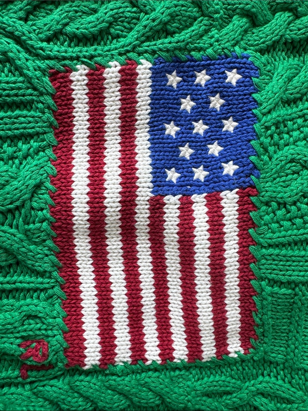Polo Ralph Lauren Green Cable Knit Flag Sweater - Picture 3 of 10
